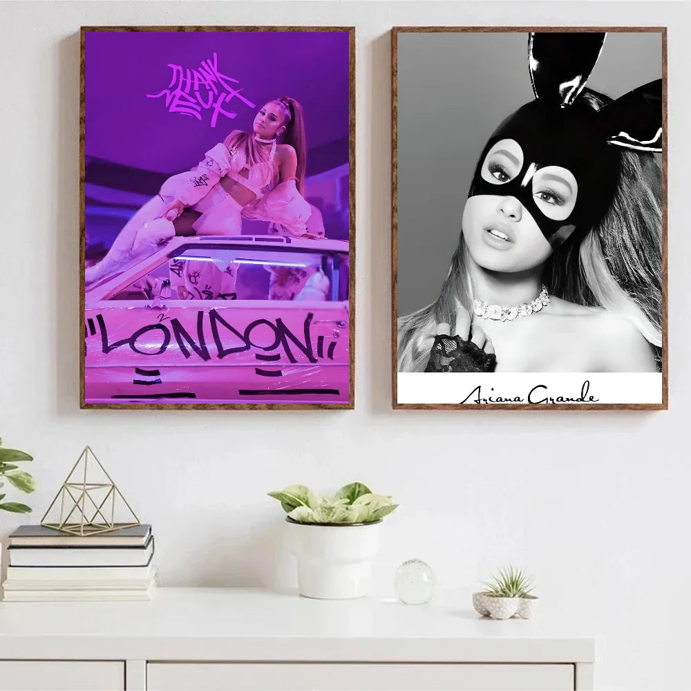 Two framed 1pc famous singer ariana grande posters in vibrant purple and black-and-white print home living decor