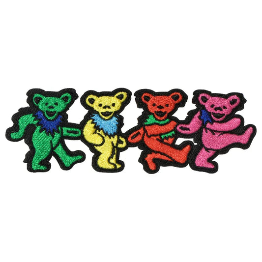 1PC grateful dead dancing embroidered patch with green yellow red and pink dead dancing bears for badge diy gift