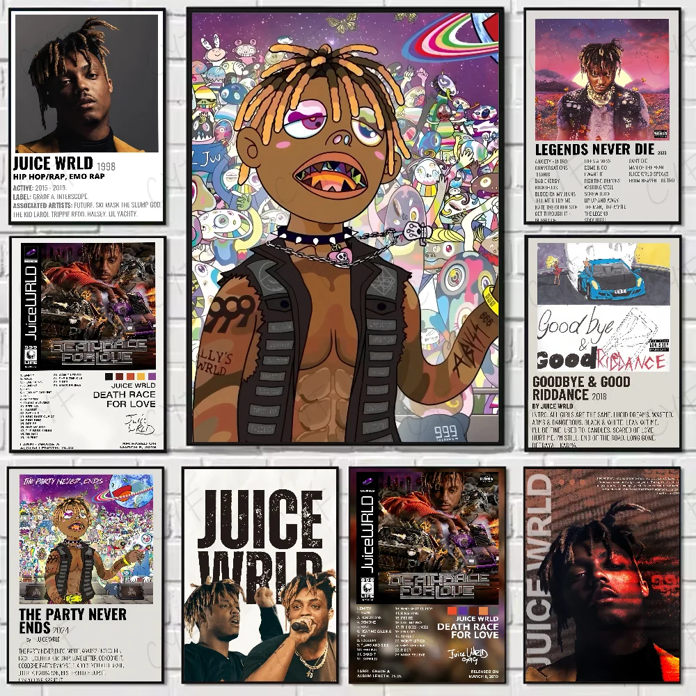 A vibrant hip hop rapper music poster waterproof with juice wrld cartoon art for retro room decor and wall art gift