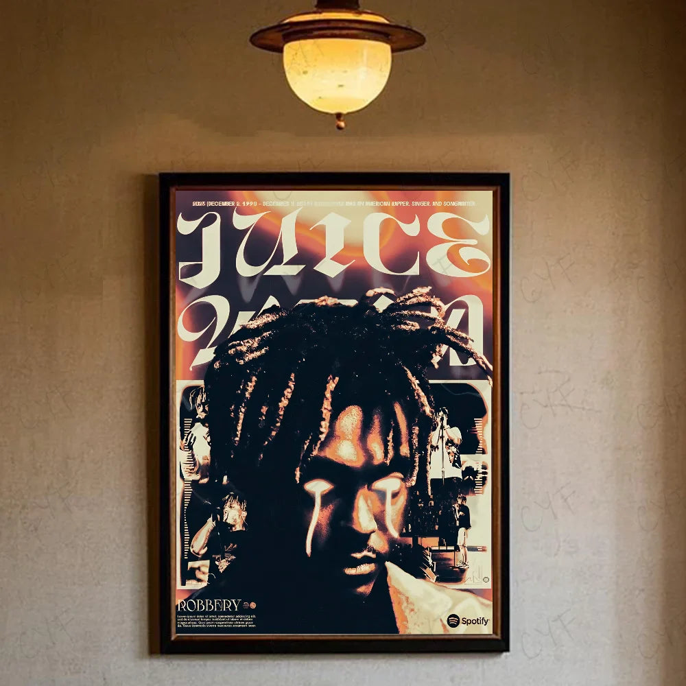 A framed music poster waterproof featuring hip hop rapper robb flynn with retro room decor style and bold typography