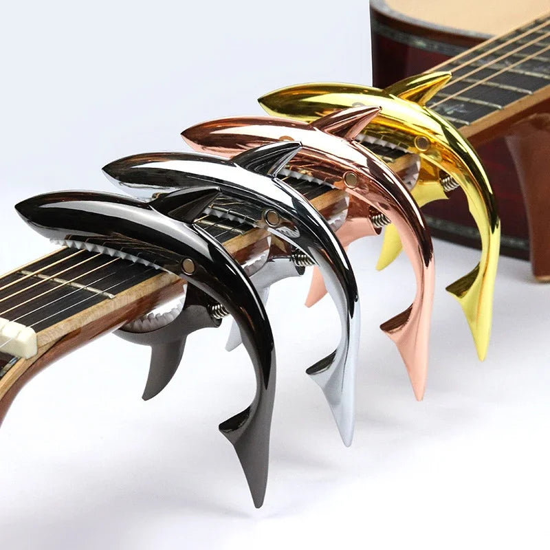 Metal shark capo in black silver rose gold and gold zinc alloy for electric guitar tone clip bass bridge use