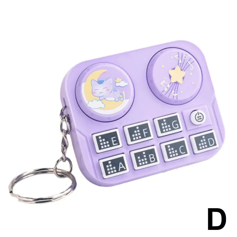 Purple mini music dj disc player keychain with cute cat star design lettered buttons educational toy bag pendant