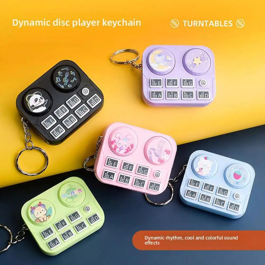 Colorful compact music dj disc player keychain with animal buttons educational toy bag pendant for children