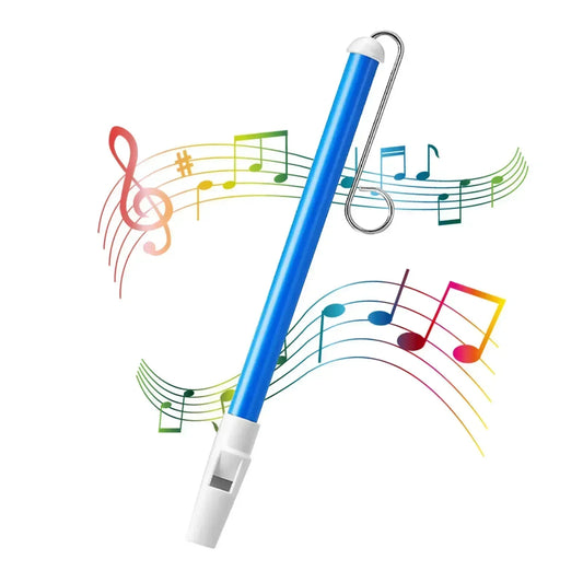 Blue and white plastic sliding whistle toy with metal clip for children classic toy blowing flute gift