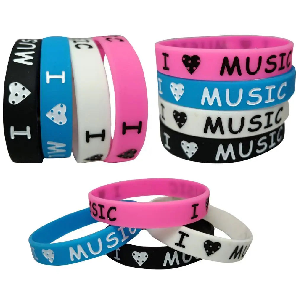 Colorful love music silicone wristband with ink filled i heart music print made of rubber for fans silicone rubber use