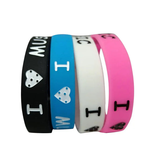 A set of four colorful silicone wristbands with love music silicone design for fans silicone rubber bracelet gift
