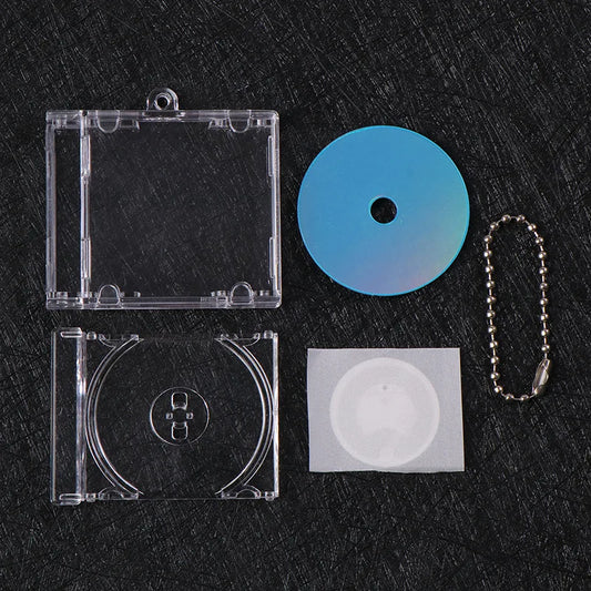 Clear plastic 1pc nfc functional cd disc key chain with blue gradient disc and silver ball chain commemorative album key holder