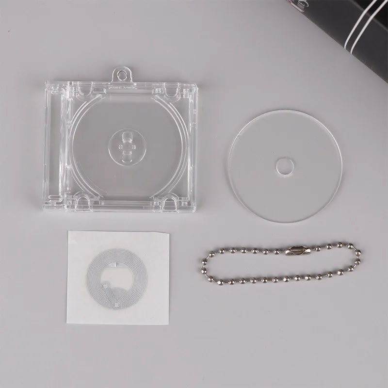 Clear plastic 1pc nfc functional cd disc key chain with matching disc and silver ball chain commemorative album key holder