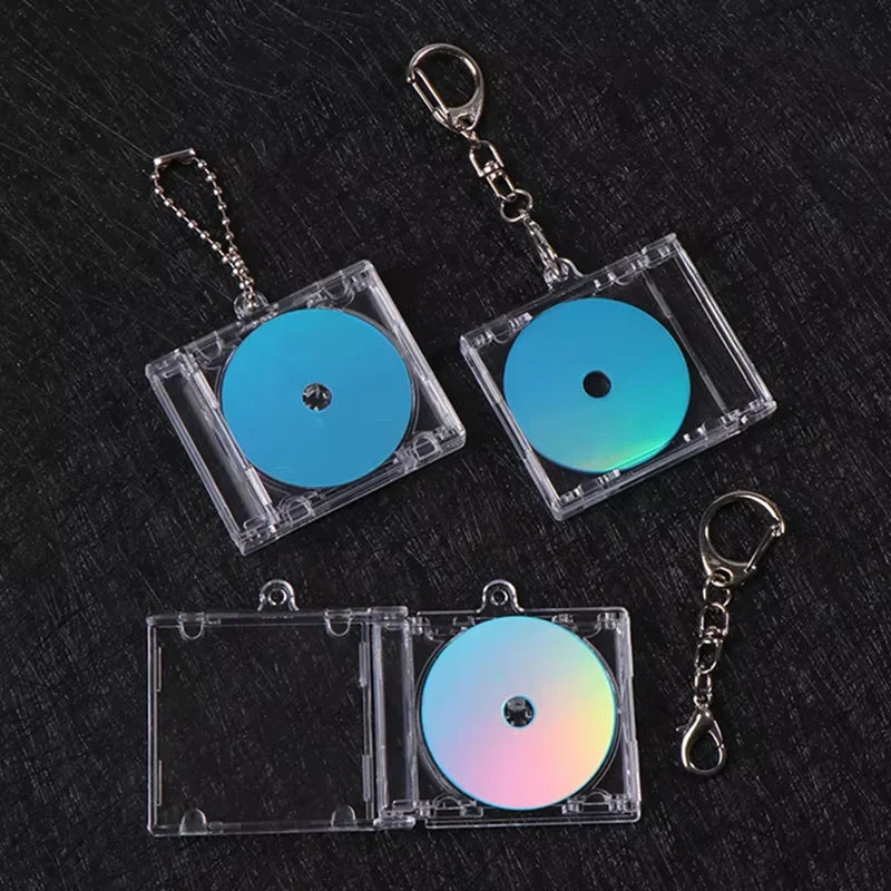 Clear plastic 1pc nfc functional disc key chain with iridescent blue and rainbow commemorative album key inside cases
