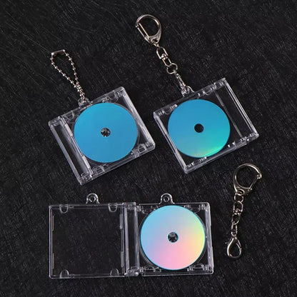 Clear plastic 1pc nfc functional disc key chain with iridescent blue and rainbow commemorative album key inside cases