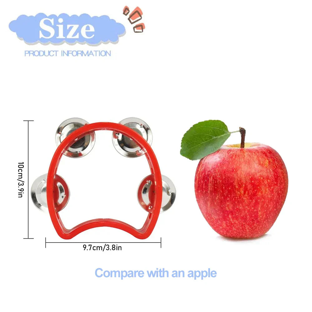 Red plastic percussion tambourine with four silver jingles adults hand tambourine musical rhythm instrument for parties