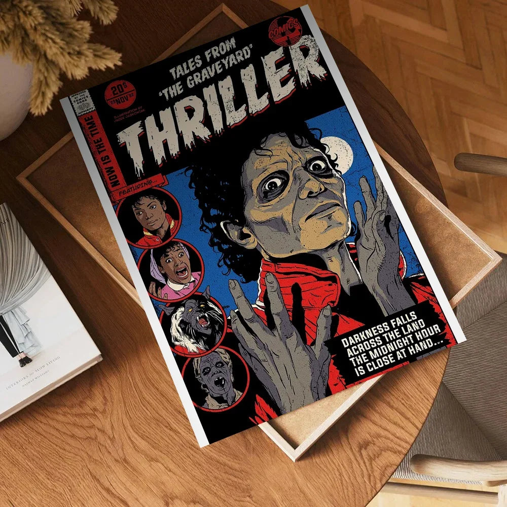 A self-adhesive waterproof paper sticker of michael jackson in a red jacket from the thriller comic cover series