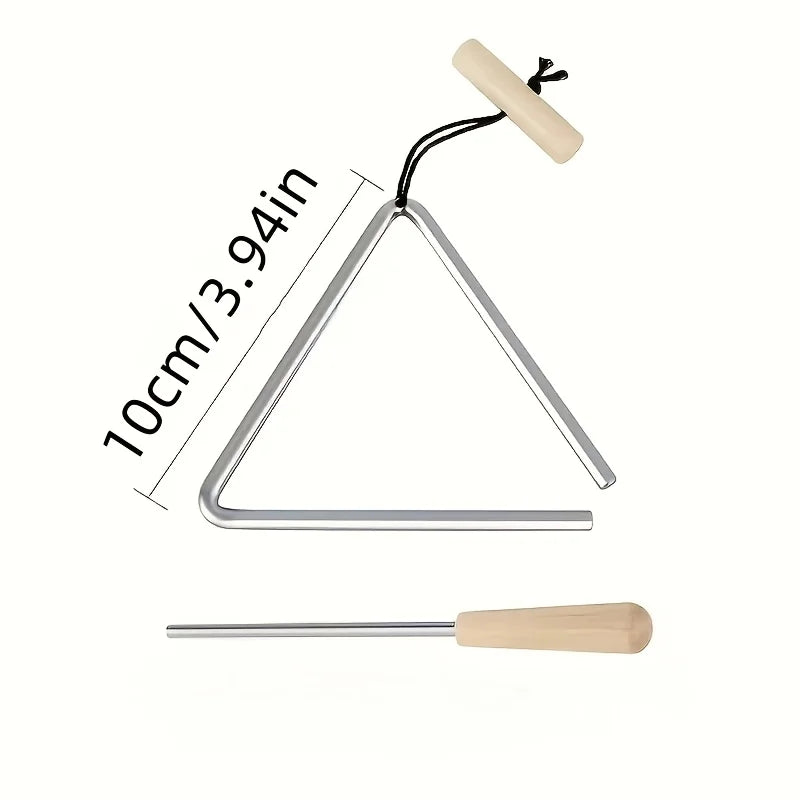 Silver triangular metal 1pc professional triangle with wooden handle and mallet fun percussion musical tool for performance