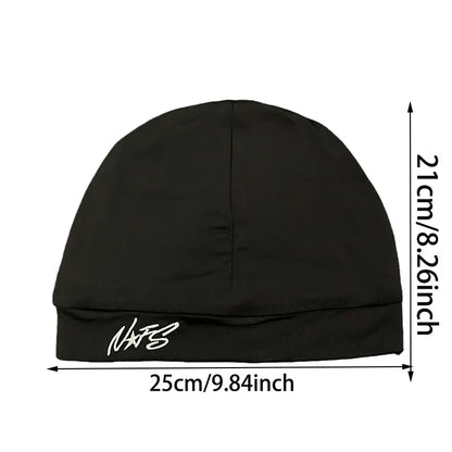 Black nafs letter embroidery pullover hat featuring white embroidered logo for trendy casual streetwear use