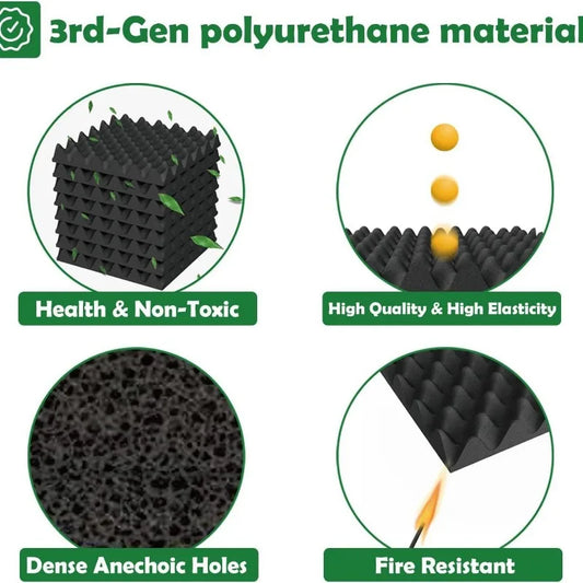 Black 3rd-gen polyurethane foam 1pc soundproofing cotton adhesive wall sticker with textured sound-absorbing cotton surface