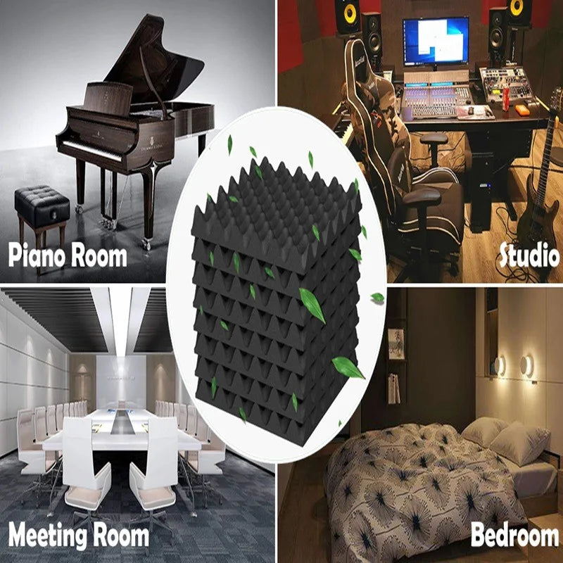 Black pyramid-shaped 1pc soundproofing cotton adhesive wall sticker made of sound-absorbing cotton for studios and rooms