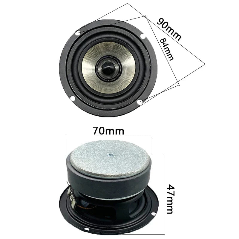 Black 90mm range speaker unit with silver cone and black surround for ohm 20w bullet theater loudspeaker bookshelf use
