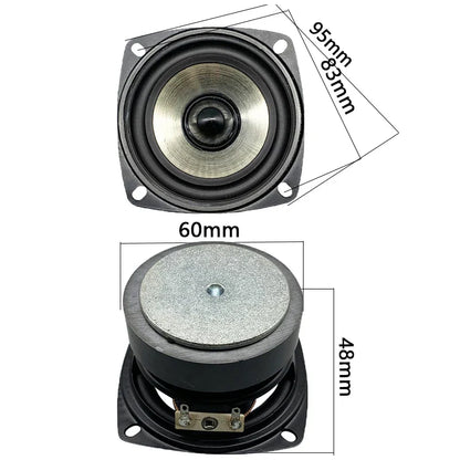 Black and silver 60mm square full range speaker unit with metallic cone ohm 20w bullet for theater loudspeaker bookshelf system
