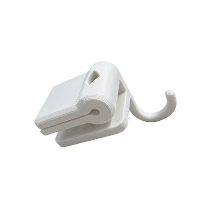 White plastic folding bow hook organizer with clip mechanism for violin viola cello bow holder and pencil clip