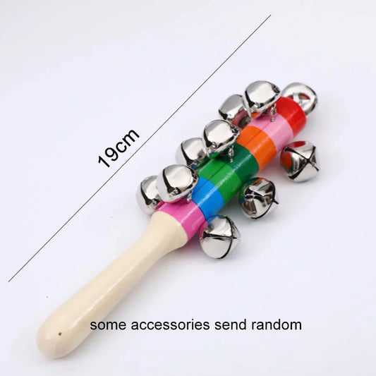 1pcs colorful rainbow bell stick wooden rattle with silver bells for ktv party kids and adult game gift