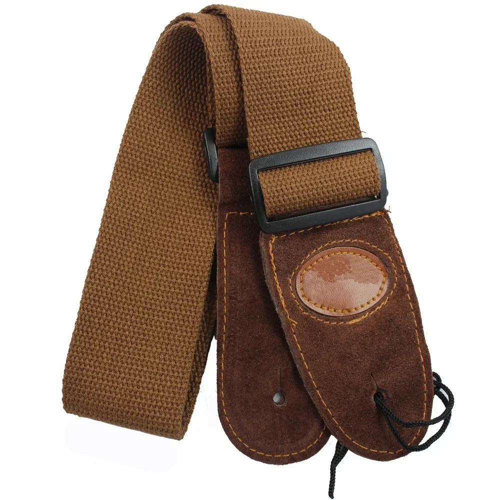 Brown woven fabric 1pcs guitar cowhide strap electric guitar with suede accents and black plastic buckle for universal use