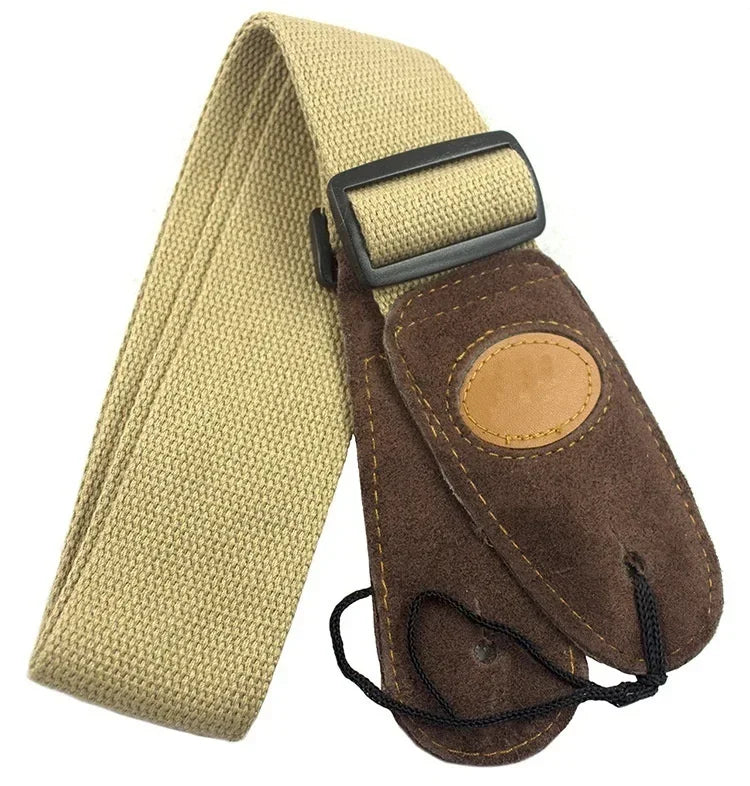 Tan canvas 1pcs guitar cowhide strap with brown suede end piece and black buckle for electric guitar folk use