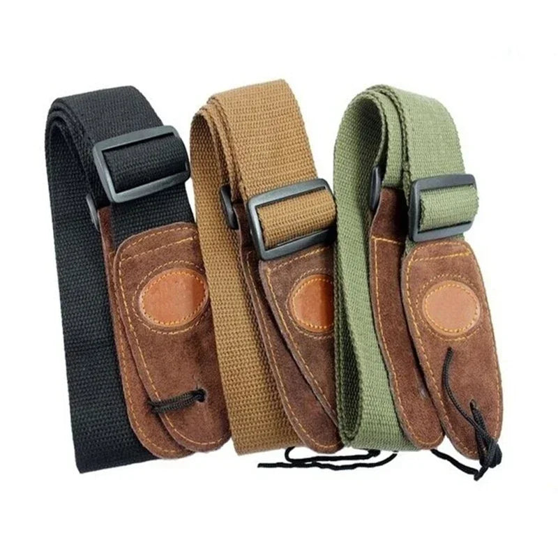 Three 1pcs guitar cowhide straps in black tan and olive green with brown suede patch for electric guitar folk use
