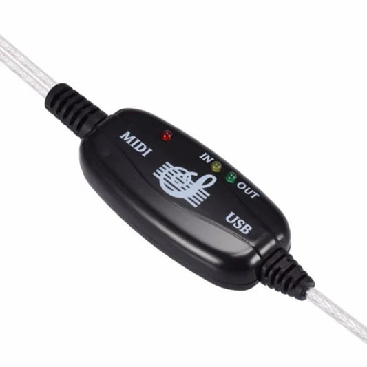Black midi-to-usb cable converter usb with red yellow and green indicator lights for usb electronic organ and midi keyboard cable use