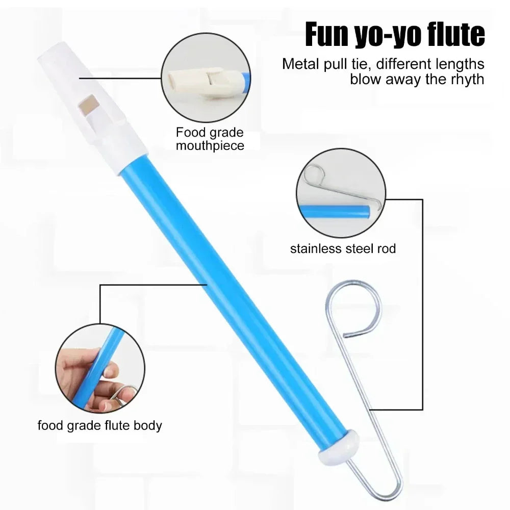 Blue plastic slide flute with white food-grade mouthpiece and stainless steel rod for classic music fun gifts piccolo