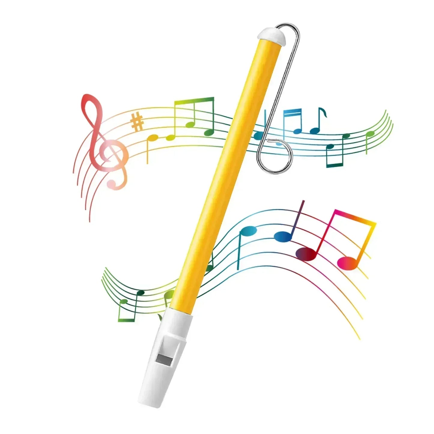 Yellow plastic sliding whistle toy with white mouthpiece and metal clip for children’s classic music fun gifts piccolo