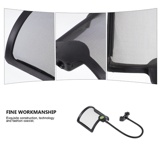Black mesh premium mic wind screen with adjustable elastic strap and green button for recording prevent plosives
