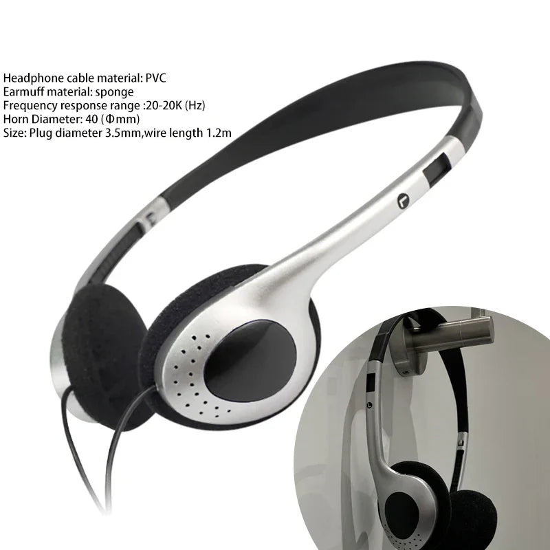 Silver and black retro classic headset with sponge earcups wired small headphones for music mp3 walkman use