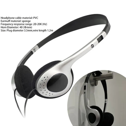 Silver and black retro classic headset with sponge earcups wired small headphones for music mp3 walkman use