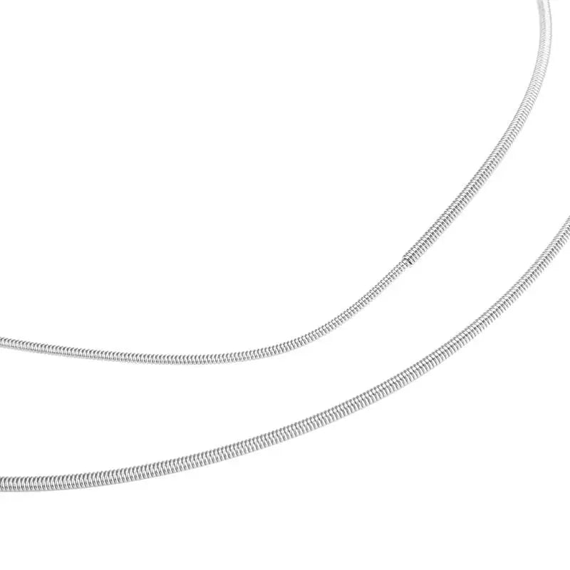 Silver snake chain necklace with sleek flexible design paired with 5mm smooth anti-rust electric bass 4-string strings
