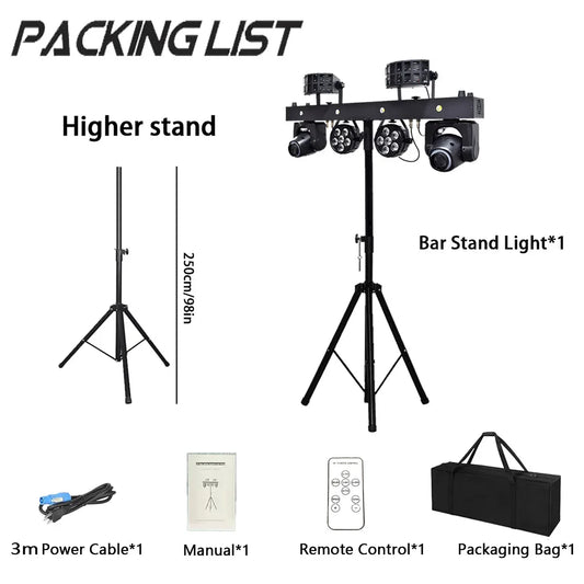 Black bar stand light with multiple spotlights and mobile bracket remote for strobe integrated light live dj light use