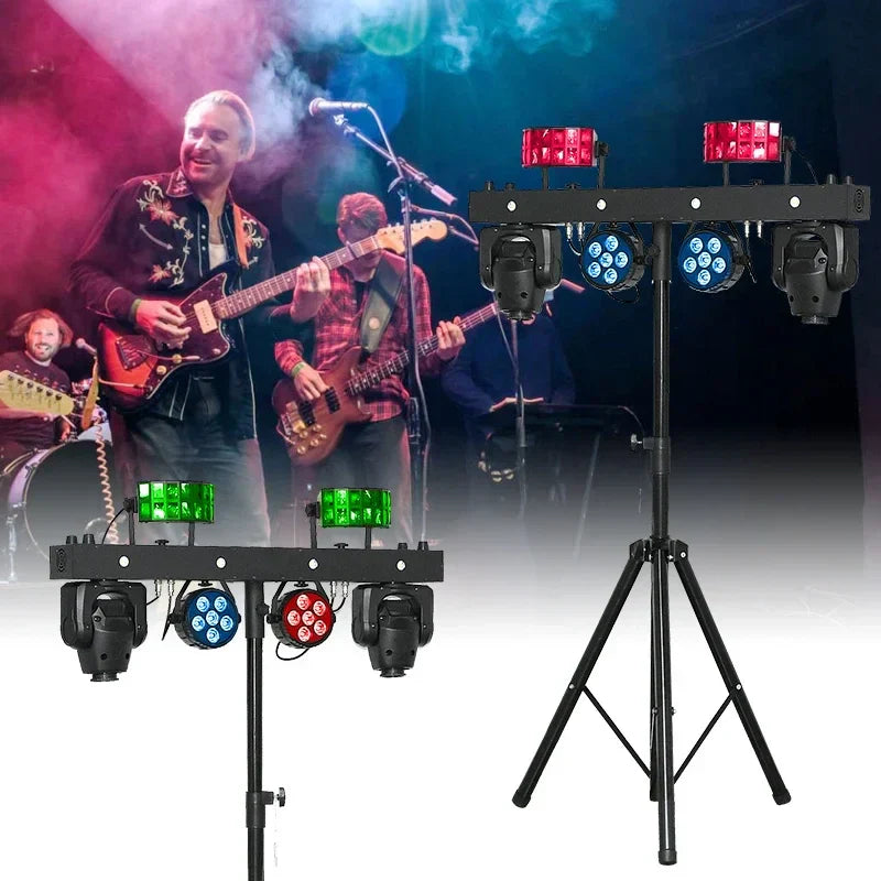 Black metal stage lighting rig with mobile bracket remote featuring strobe integrated light for live dj light setups