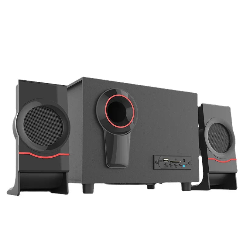 Black and red wooden 2.1 multimedia bluetooth home theater surround speaker with subwoofer usb ports and speaker aux usb