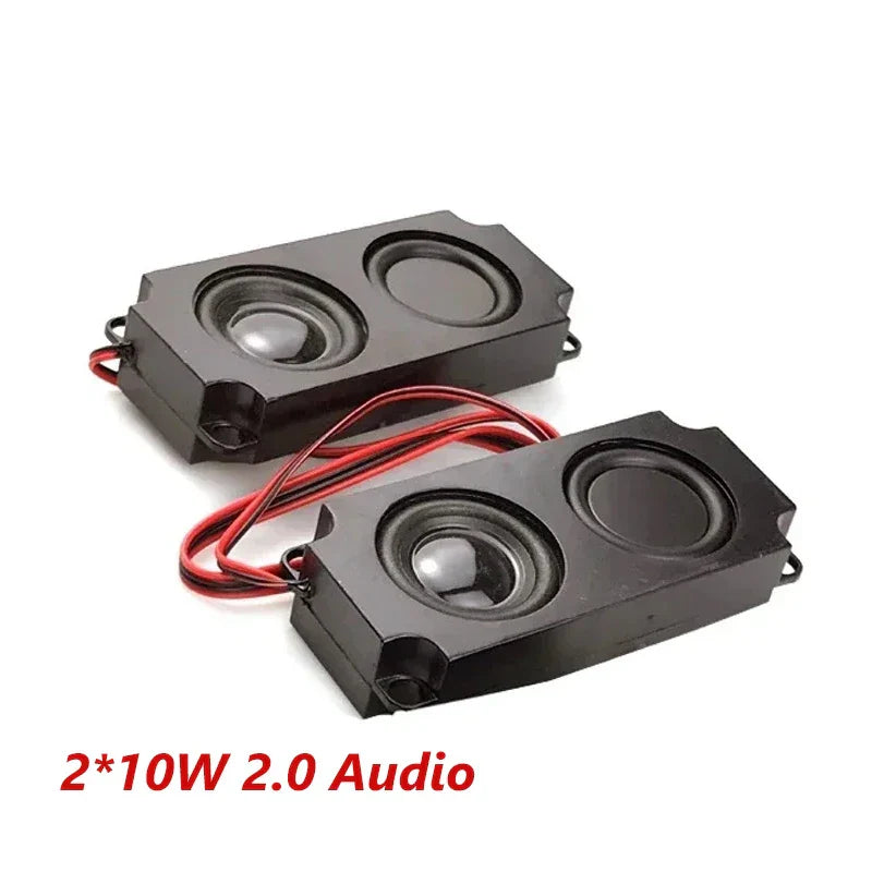 Black rectangular 2x10w full range theater portable loudspeaker with dual drivers and red black wiring connection ports
