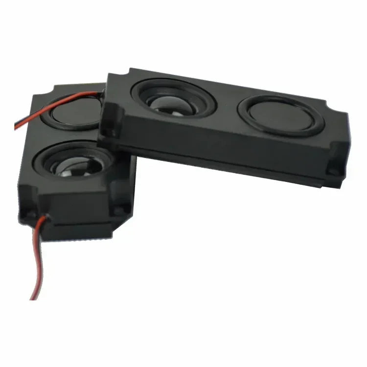 Black rectangular mini speakers with dual drivers and red black wiring for portable loudspeaker subwoofer race use