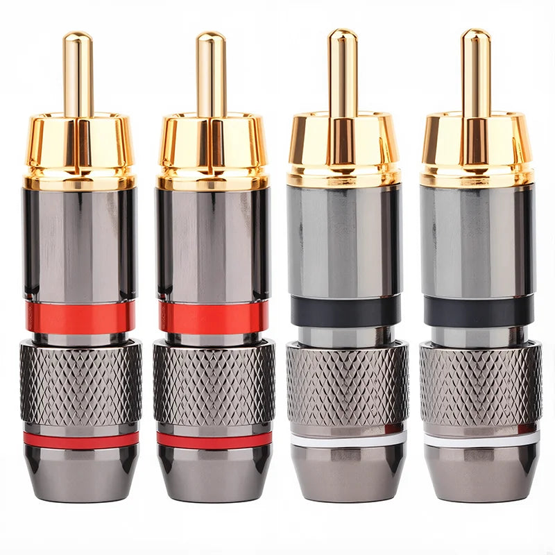 Four gold tipped silver body connector plug hifi 24k with red and black rings for musical sound 8pcs use