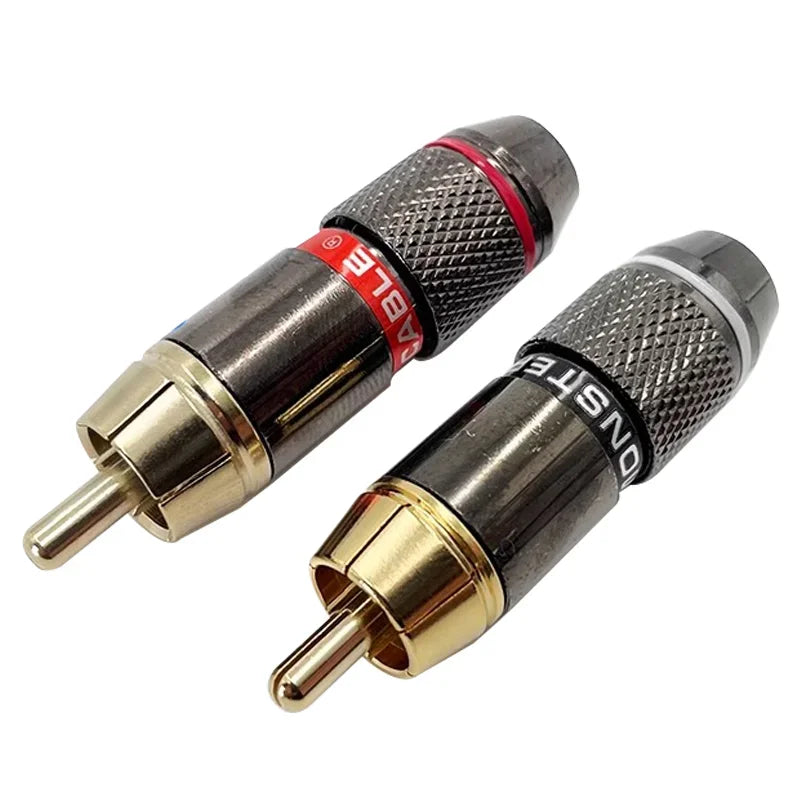Black and gold 8pcs musical sound connector plug hifi 24k gold plated adapter for 6mm audio and video cables