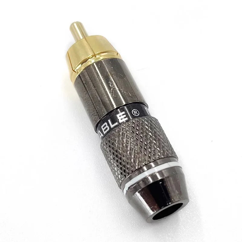 Black and gold 8pcs musical sound rca connector plug hifi 24k gold plated with textured metallic body and able engraving