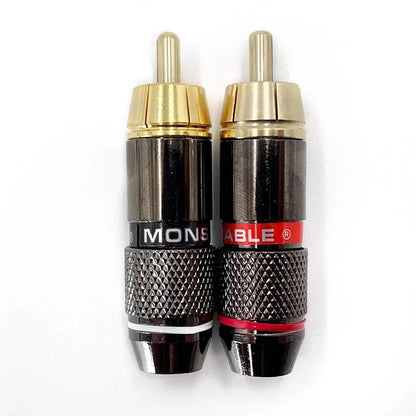 A pair of black and gold monsabLe 8pcs musical sound plug hifi 24k gold plated rca connector plug hifi with knurled grips