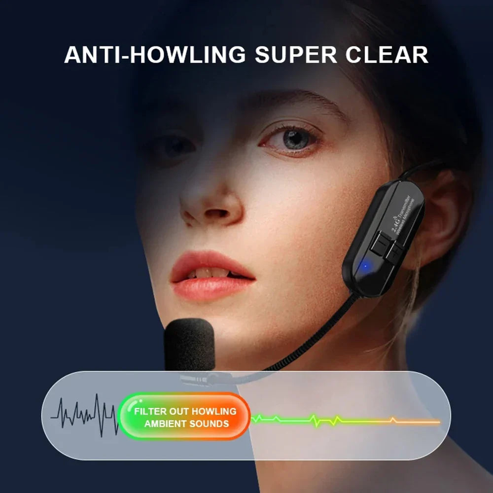 Black wireless lavalier microphone with blue led indicator for podcast recording studio and studio streaming laptop use