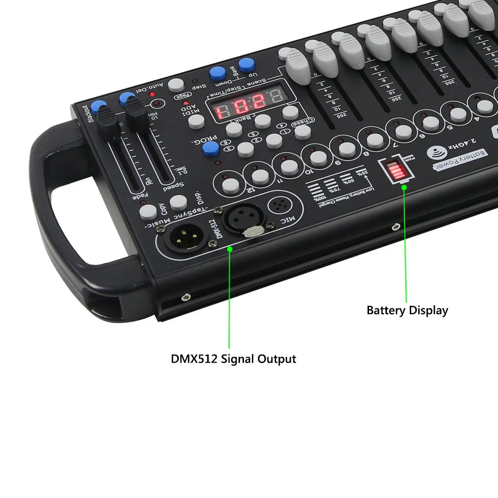 Black zaolys controller battery powered dmx512 with gray knobs and white buttons for led par moving dj equipment