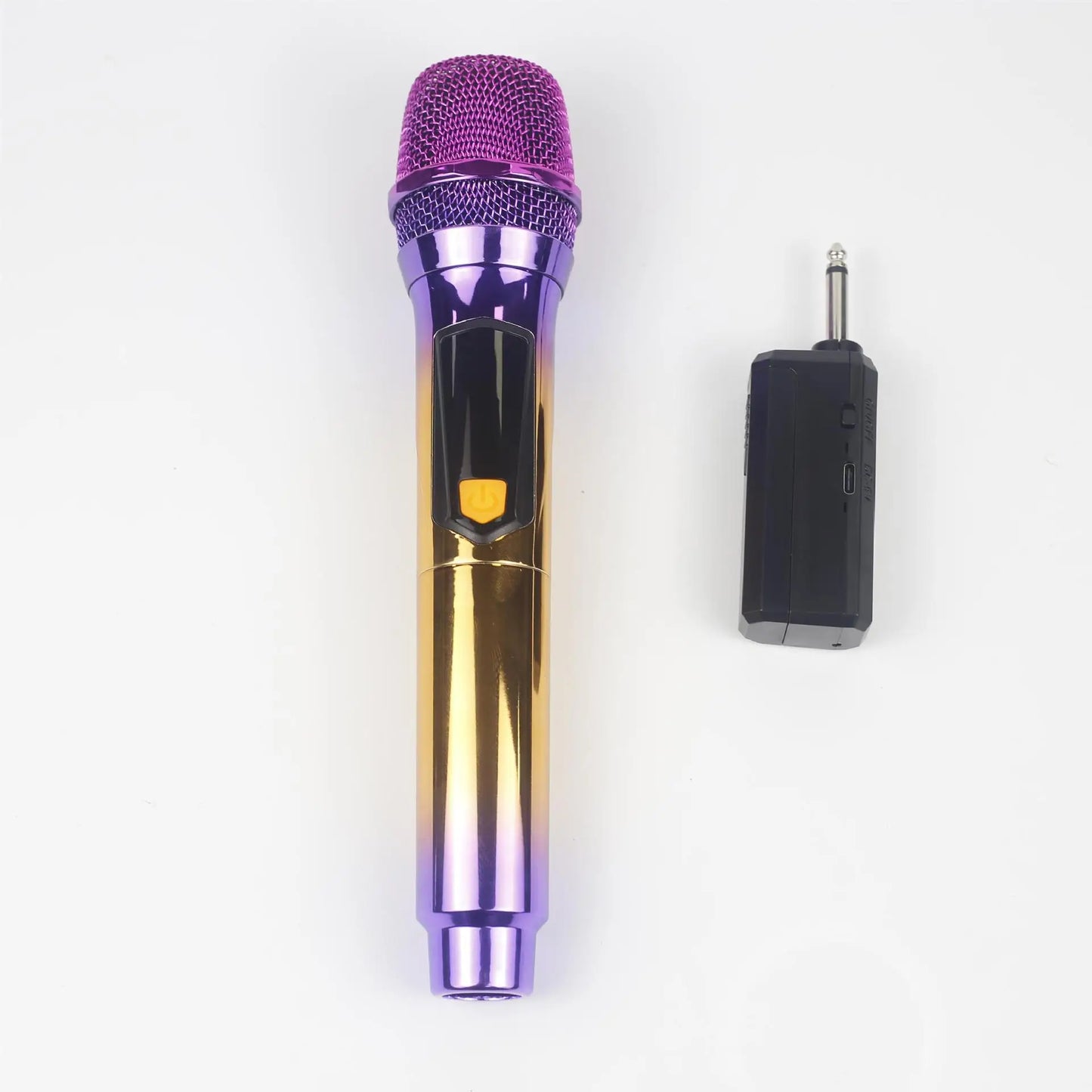 Purple and gold gradient wireless handheld microphone with mesh grille for karaoke from beat music store type beat music