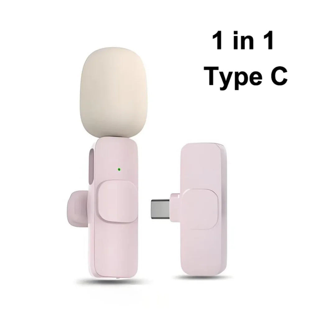Pink wireless lavalier microphone transmitter with soft foam cover and type-c connector for iphone android live broadcast gaming
