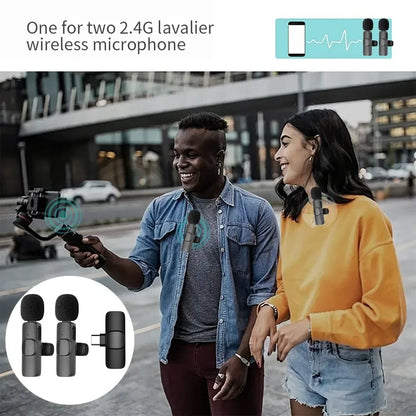 Black 2.4g wireless lavalier microphone with foam windscreen and usb charging port for iphone android live broadcast gaming