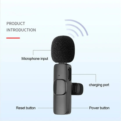 Black wireless lavalier microphone with fuzzy foam windscreen and metallic body for iphone android live broadcast gaming