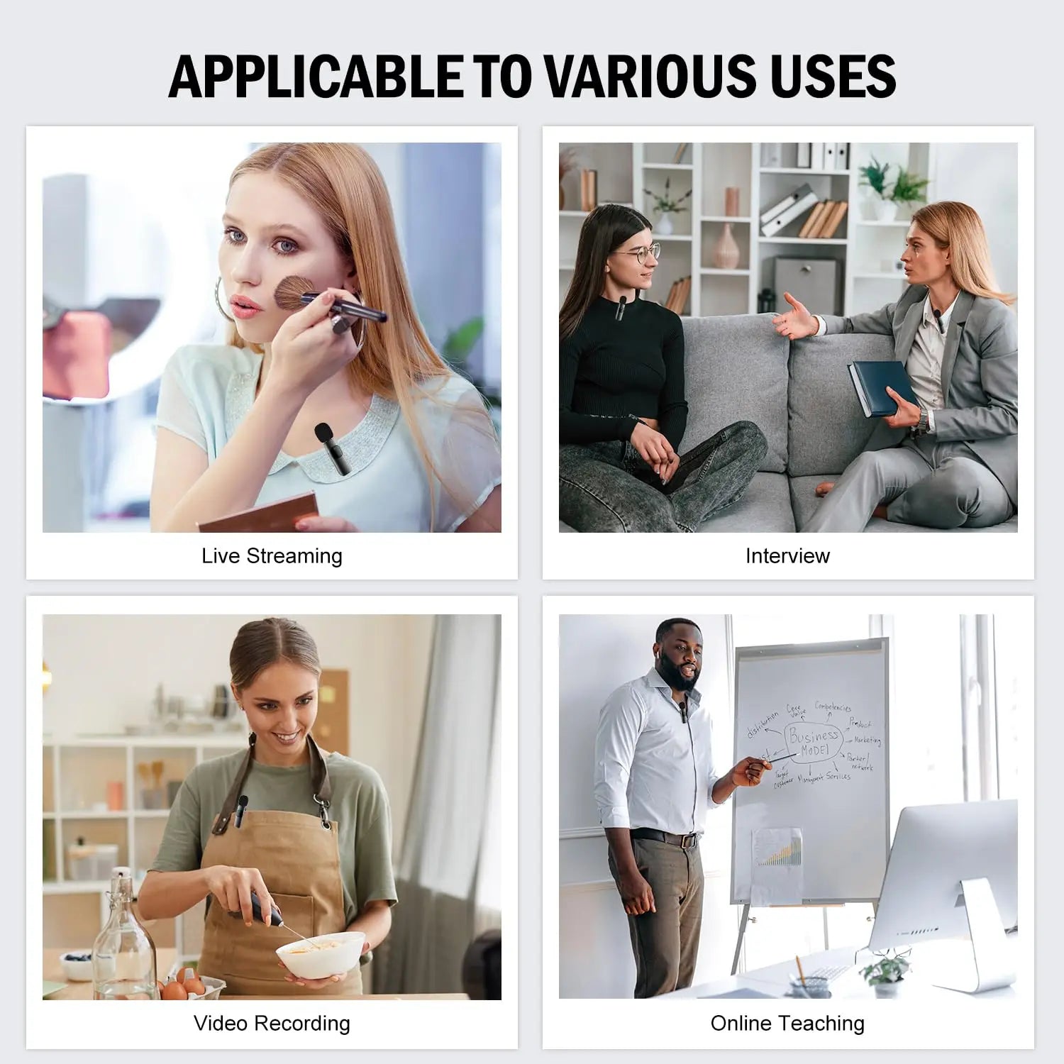 Black wireless lavalier microphone with sleek compact design high density windproof for live streaming and professional audio capture